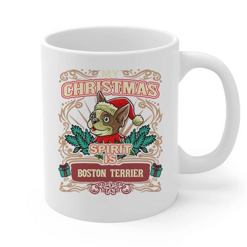 Boston Terrier My Christmas Spirit Dog Santa Claus X-Mas Graphic Print Coffee Mug - Bostonterriersmerch.com