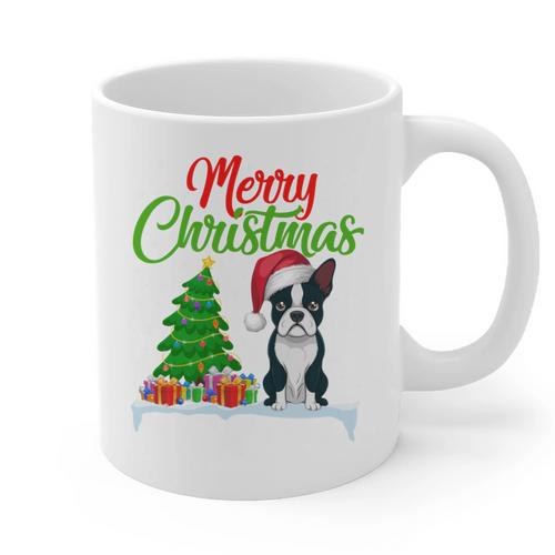 Boston Terrier Christmas Tree Lights Xmas Dog Lover Graphic Print Coffee Mug - Bostonterriersmerch.com