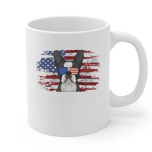 Boston Terrier Dad American Flag 4th Of July Dog Fathers Day Graphic Print Coffee Mug - Bostonterriersmerch.com
