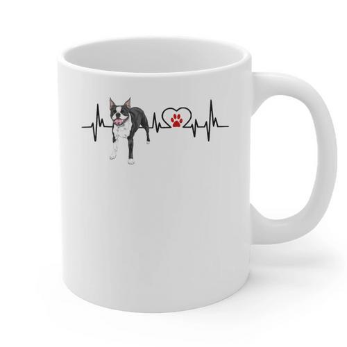 Boston Terrier EKG Heartbeat Heart Line Dog Lovers Graphic Print Coffee Mug - Bostonterriersmerch.com