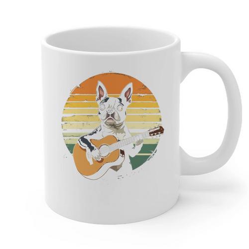 Boston Terrier Guitar Retro Graphic Print Coffee Mug - Bostonterriersmerch.com