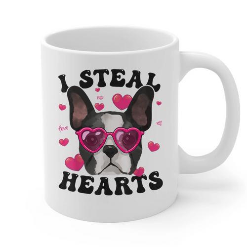 Boston Terrier Heart Glasses Girls Bostie Valentines Day Graphic Print Coffee Mug - Bostonterriersmerch.com