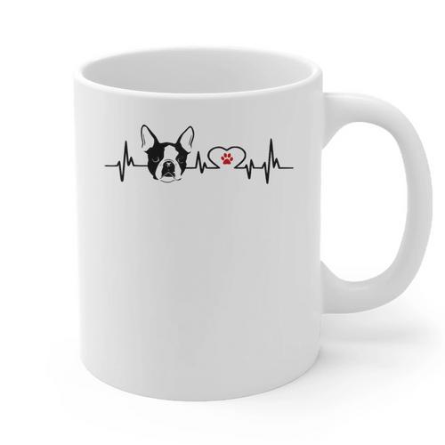 Boston Terrier Heartbeat Heart Line Graphic Print Coffee Mug - Bostonterriersmerch.com