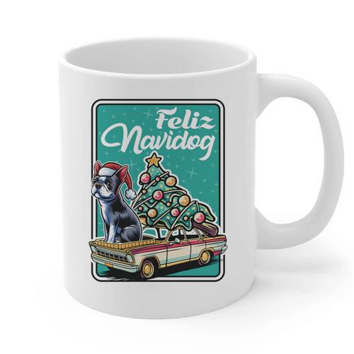 Boston Terrier Merry Christmas Tree Truck Dog X-Mas Graphic Print Coffee Mug - Bostonterriersmerch.com