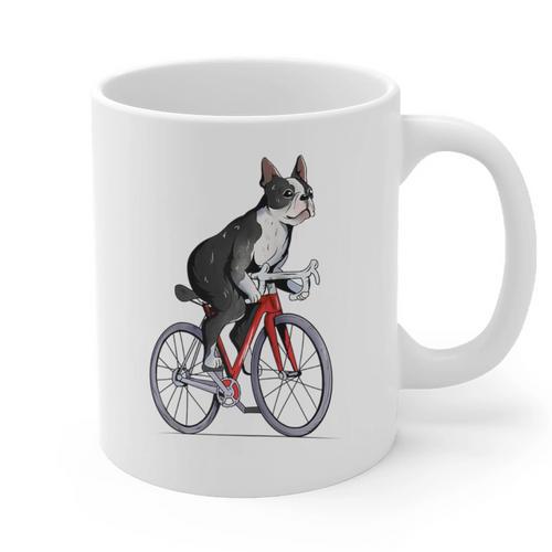 Boston Terrier Riding Bicycle Cute Bostie Biker Raglan Baseball Tee Graphic Print Coffee Mug - Bostonterriersmerch.com