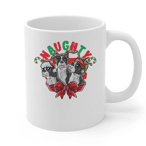 Boston Terrier Santa Claus Elf Reindeer Christmas Dog X-Mas Graphic Print Coffee Mug - Bostonterriersmerch.com