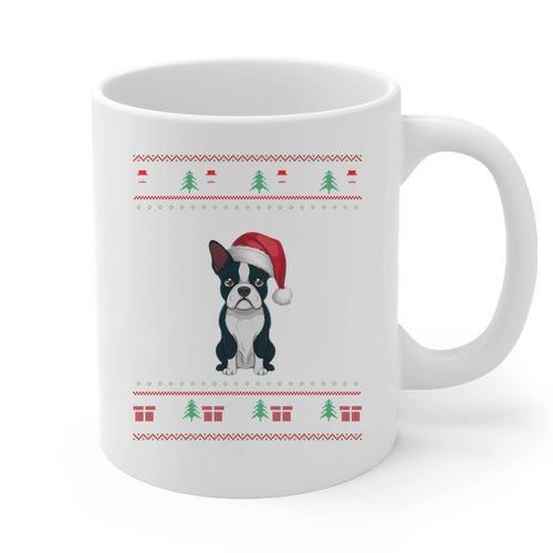 Boston Terrier Wearing Santa Hat Ugly Xmas Dog Lovers Graphic Print Coffee Mug - Bostonterriersmerch.com