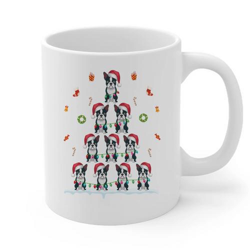 Boston Terrier Xmas Tree Lights For Men Women Boston Terrier Graphic Print Coffee Mug - Bostonterriersmerch.com