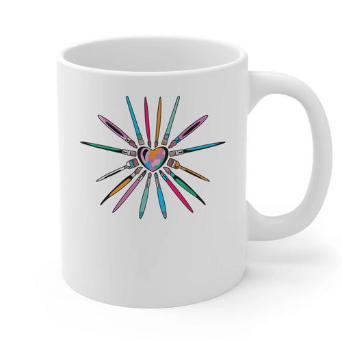 Cool Brush Heart Shape Art Teacher Paint For Artist Painter Graphic Print Coffee Mug - teacherstshirts.com AU