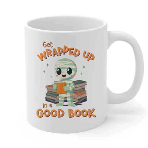 Cute Halloween Teacher Librarian Mummy Reading Books Graphic Print Coffee Mug - teacherstshirts.com