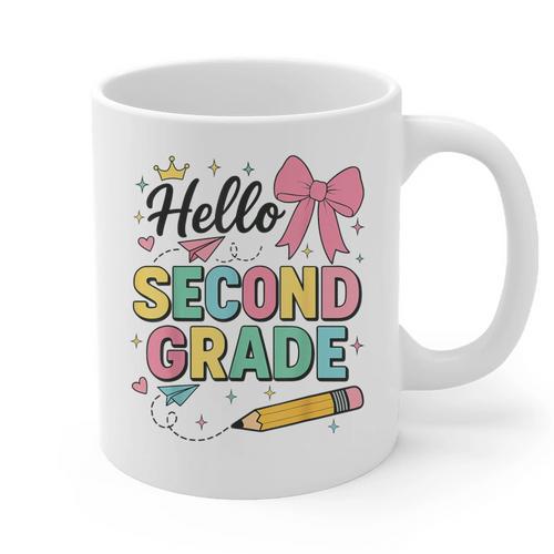 Cute Hello Second Grade Back To School Coquette Teacher Girl Graphic Print Coffee Mug - teacherstshirts.com AU