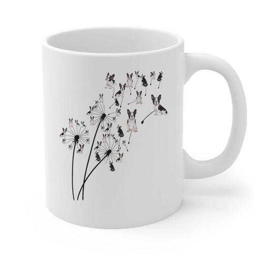 Dandelion Boston Terrier Flower Floral Bostie Tree Graphic Print Coffee Mug - Bostonterriersmerch.com