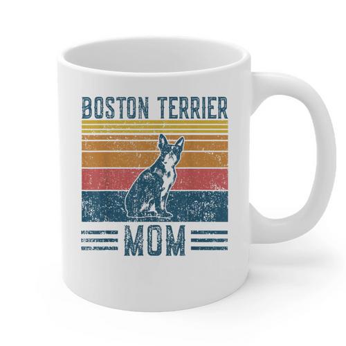Dog Boston Terrier Mom Vintage Boston Terrier Mom Graphic Print Coffee Mug - Bostonterriersmerch.com
