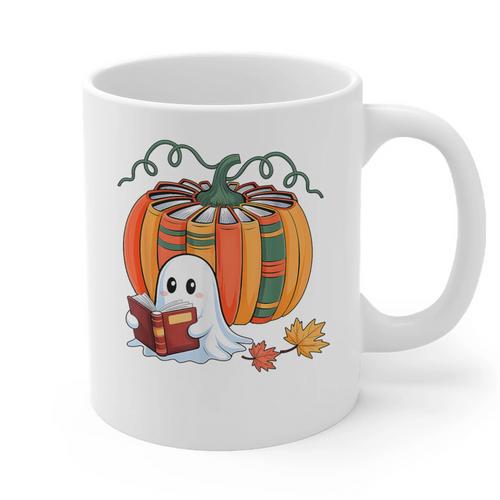 Fall Book Pumpkin Books Ghost Reading Halloween Teacher Graphic Print Coffee Mug - teacherstshirts.com