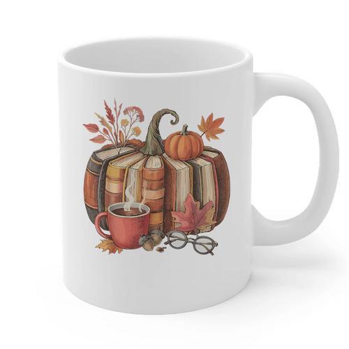 Fall Book Pumpkin Retro Reading Halloween Teacher Graphic Print Coffee Mug - teacherstshirts.com