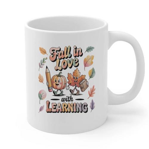 Fall In Love With Learning Teacher Autumn School Graphic Print Coffee Mug - teacherstshirts.com