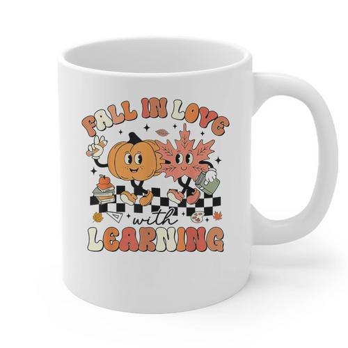 Fall In Love With Learning Teacher Retro Thanksgiving Graphic Print Coffee Mug - teacherstshirts.com UK