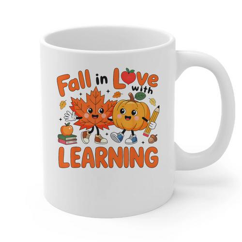 Fall In Love With Learning Thanksgiving Teacher Student Kids Graphic Print Coffee Mug - teacherstshirts.com AU