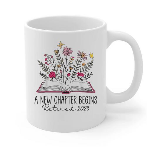 Floral Book a New Chapter Begins Retired Retirement Teacher Graphic Print Coffee Mug - teacherstshirts.com UK