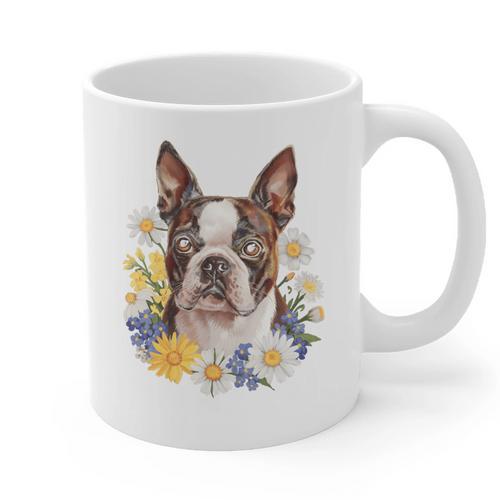 Floral Boston Terrier Graphic Print Coffee Mug - Bostonterriersmerch.com