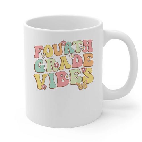 Fourth Grade Vibes Hello Team 4th Grade Teacher Kids Retro Graphic Print Coffee Mug - teacherstshirts.com