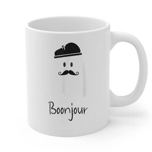 French Teacher Halloween Bonjour Ghost Graphic Print Coffee Mug - teacherstshirts.com UK