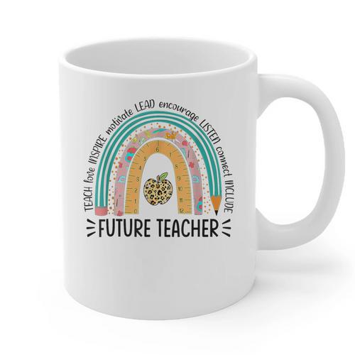 Future Teacher Cute Rainbow Leopard Teacher Outfit For Men Women Girls Kids Graphic Print Coffee Mug - teacherstshirts.com AU