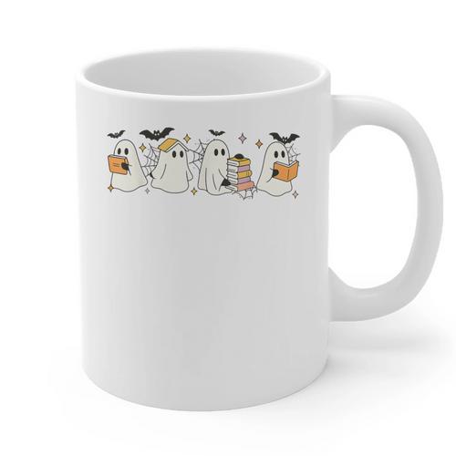 Ghosts Reading Books Library Halloween Teacher Men Women Kid Graphic Print Coffee Mug - teacherstshirts.com