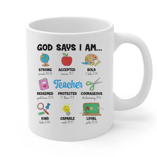 God Says Im Teacher Christian Back To School Religious Graphic Print Coffee Mug - teacherstshirts.com UK