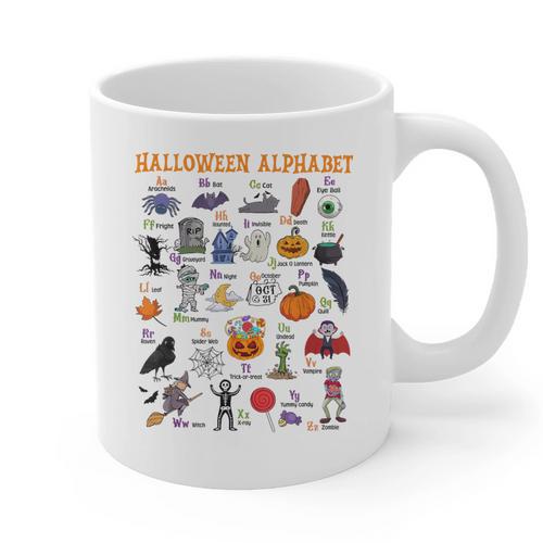 Halloween Alphabet ABCs Learning Kindergarten Teacher Graphic Print Coffee Mug - teacherstshirts.com