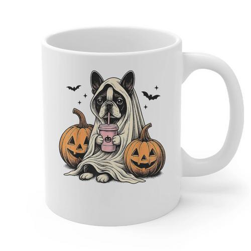 Halloween Boston Terrier Ghost Graphic Print Coffee Mug - Bostonterriersmerch.com