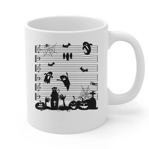 Halloween Music Note Clefs Spooky Ghost For Music Teacher Graphic Print Coffee Mug - teacherstshirts.com CA