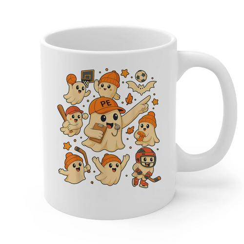 Halloween PE Teacher Costume Ghost Physical Education Graphic Print Coffee Mug - teacherstshirts.com UK
