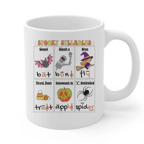 Halloween Reading Spooky Syllables Teacher Vintage Graphic Print Coffee Mug - teacherstshirts.com