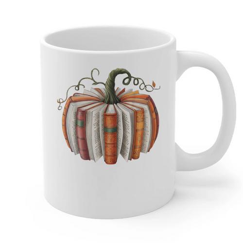 Halloween Teacher Librarians Fall Book Pumpkin Retro Reading Graphic Print Coffee Mug - teacherstshirts.com CA