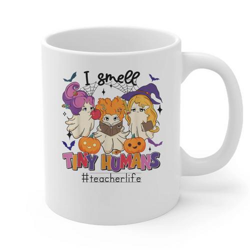 Halloween Teacher Smell a Tiny Human Ghost Spooky Season Graphic Print Coffee Mug - teacherstshirts.com