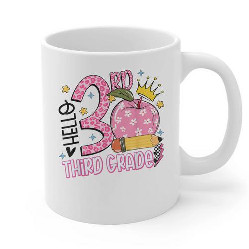 Hello 3rd Third Grade Back To School Pink Leopard Teacher Graphic Print Coffee Mug - teacherstshirts.com