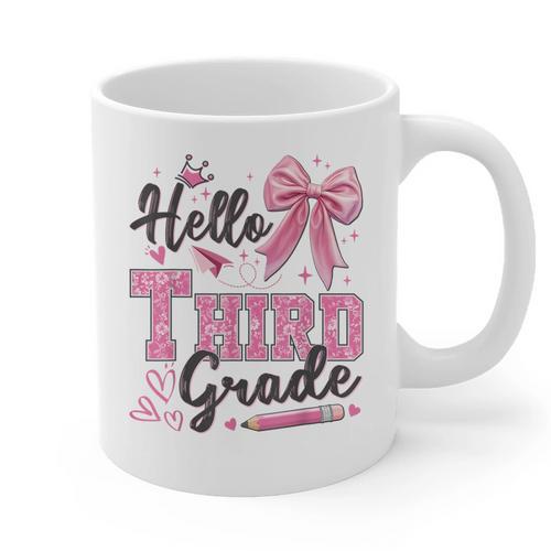 Hello Third Grade First Day Of School Coquette Teacher Girl Graphic Print Coffee Mug - teacherstshirts.com