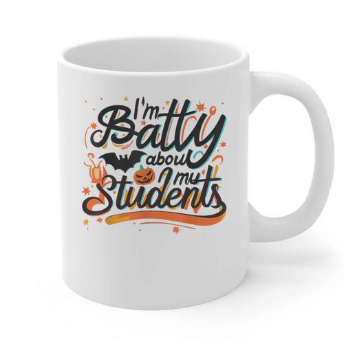 I'm Batty About My Students Watercolor Bat Teacher Halloween Graphic Print Coffee Mug - teacherstshirts.com