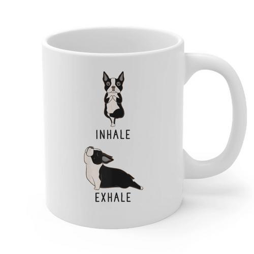 Inhale Exhale Yoga Boston Terrier Tshirt Graphic Print Coffee Mug - Bostonterriersmerch.com DE