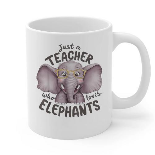 Just a Teacher Who Loves Elephants Elephant Lover Educator Graphic Print Coffee Mug - teacherstshirts.com UK