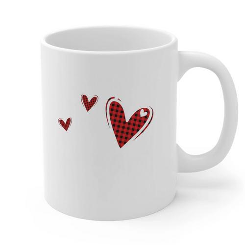 Kindergarten Has My Heart Buffalo Print Teacher Valentine Graphic Print Coffee Mug - teacherstshirts.com