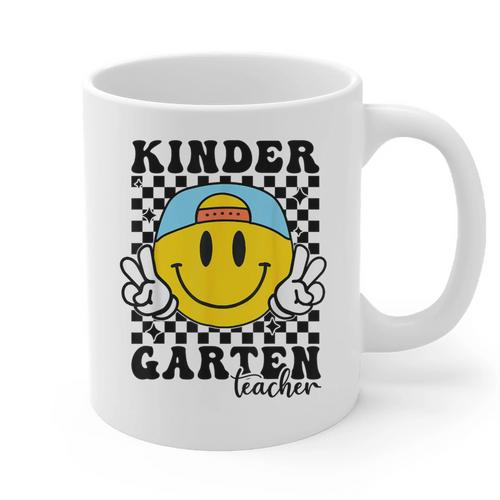 Kindergarten Teacher Hippie Smile Face Back School Graphic Print Coffee Mug - teacherstshirts.com UK