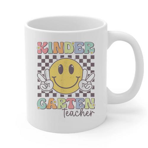 Kindergarten Teacher Team Hippie Smile Face Back To School Graphic Print Coffee Mug - teacherstshirts.com UK