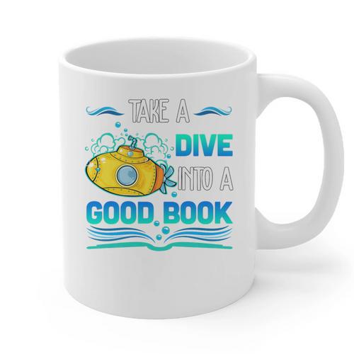 Librarian Teacher Dive Into A Good Book Reading Premium Tri-Blend Graphic Print Coffee Mug - teacherstshirts.com UK