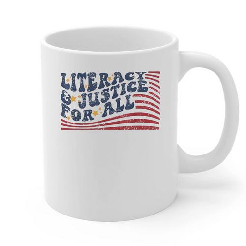 Literacy Justice For All Teacher Graphic Print Coffee Mug - teacherstshirts.com