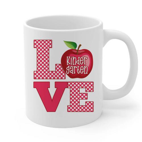 Love Kindergarten Cute Apple School Teacher Graphic Print Coffee Mug - teacherstshirts.com AU