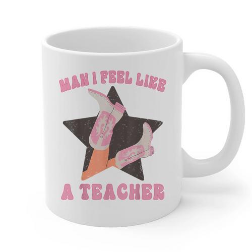 Man I Feel Like A Teacher Retro Western Country Cowgirl Graphic Print Coffee Mug - teacherstshirts.com DE