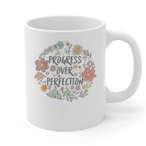 Motivational Progress Over Perfection Back To School Teacher Graphic Print Coffee Mug - teacherstshirts.com