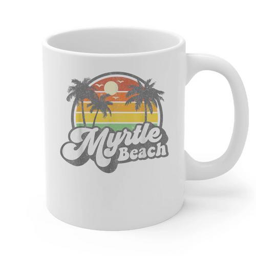 Myrtle Beach South Carolina Retro 70s Vintage Vacation Graphic Print Coffee Mug - Bostonterriersmerch.com